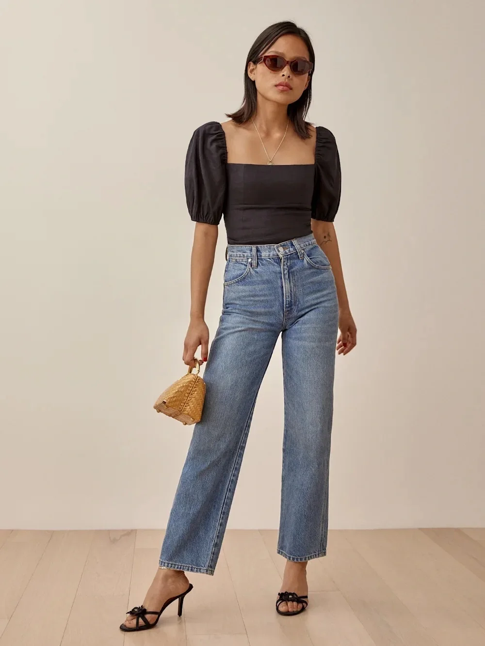 Reformation Arancini Linen Top in Black